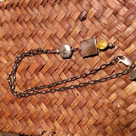 Silpada Oxidized SS Necklace with Mother Of Pearl & Tiger Eye Beads - Picture 2 of 3